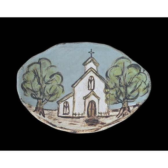 Etta B Pottery Stoneware 13 X 9 Platter Plate Mississippi Church Handpainted